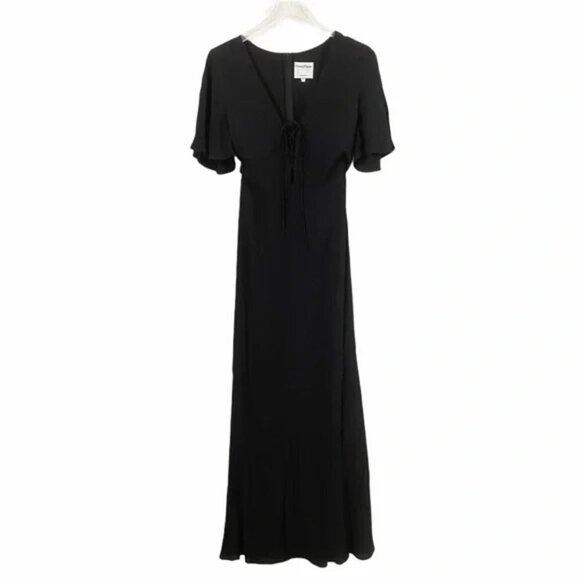 NWOT Privacy Please Short Sleeve Lace Up Front Maxi Dress in Black Sz. S - Picture 1 of 3